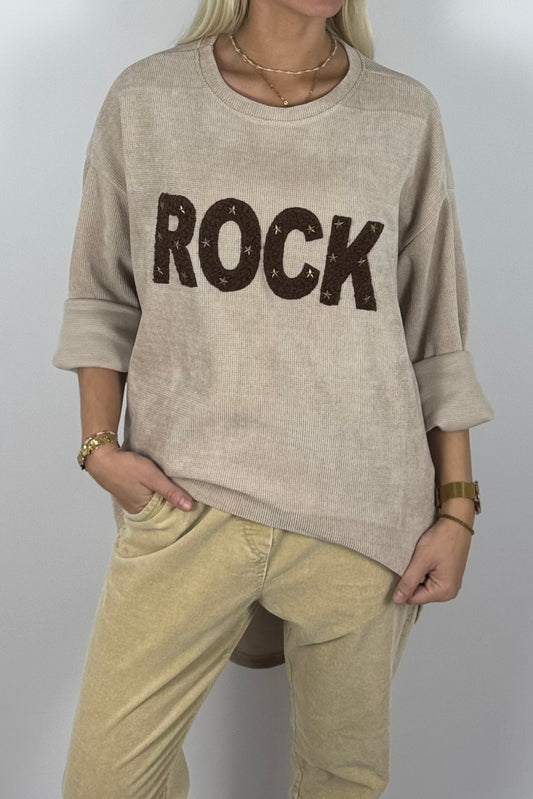Damen Oversize Sweatshirt „ROCK“ –Beige