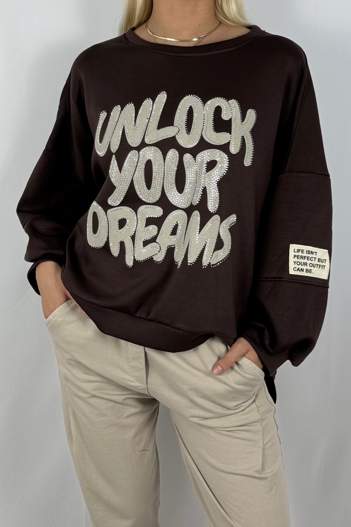 Damen Oversize Sweatshirt – Unlock Your Dreams-Schoko