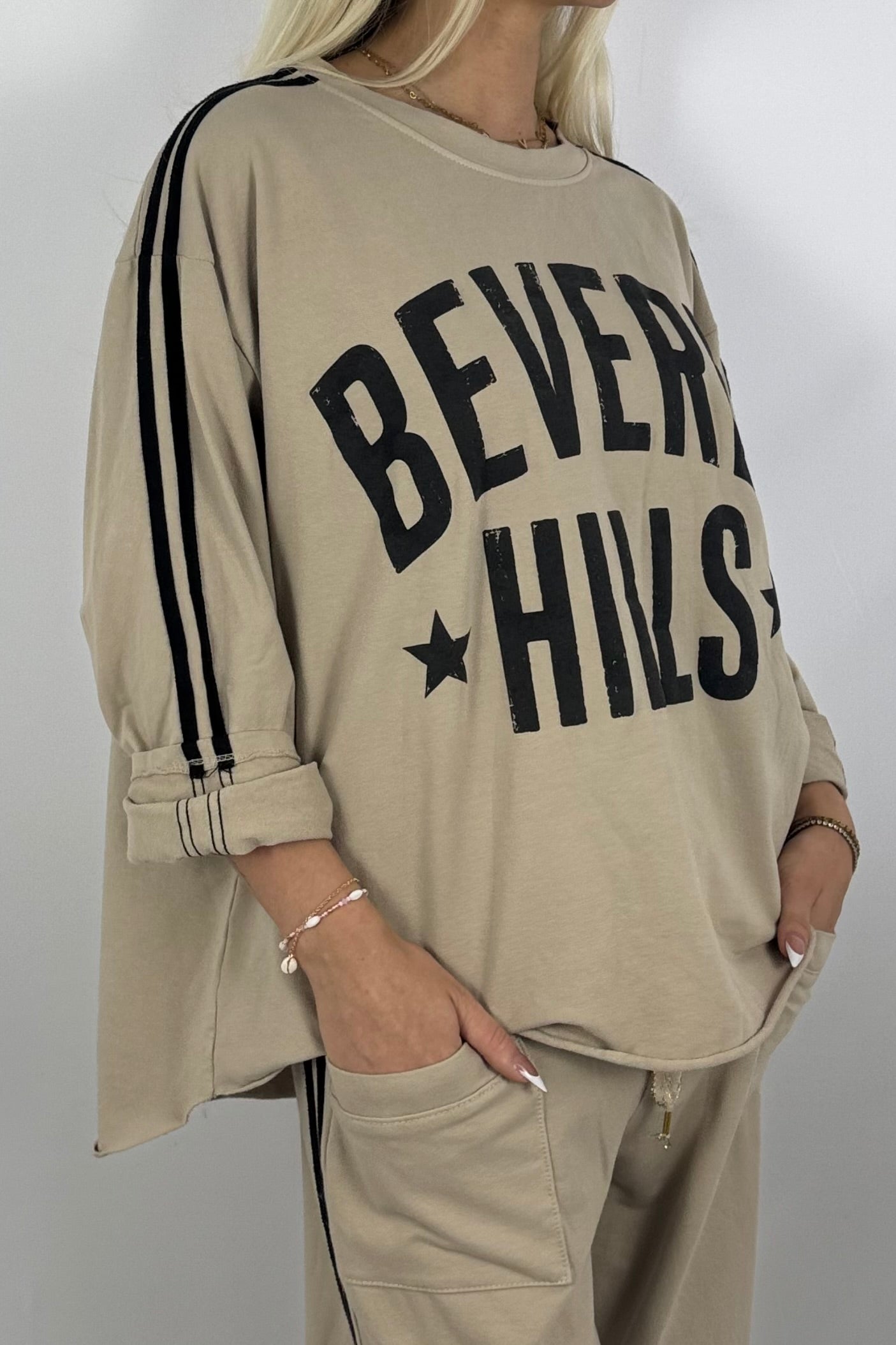 Oversize-Sweatshirt mit Statement-Print-Beige