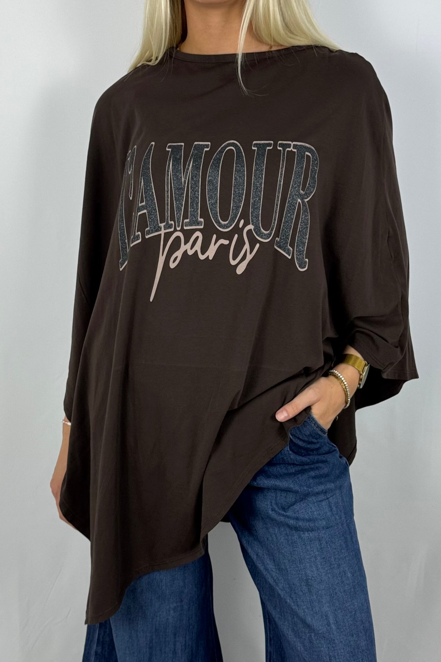Damen Oversize Shirt „L’AMOUR Paris“-Schoko