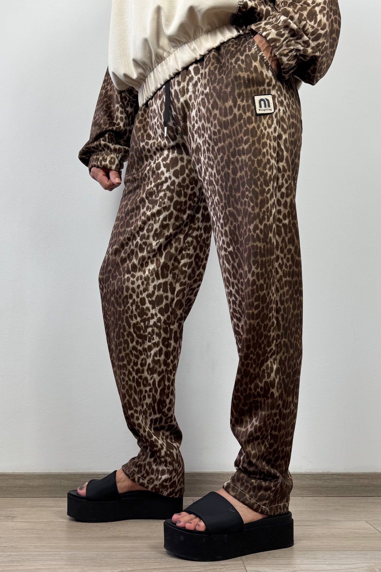 Stylische Damenhose mit Animal-Print und Tunnelzug – Einheitsgröße