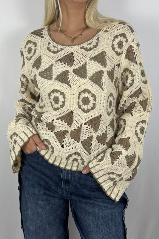 Damen Häkelpullover – Boho Style-Mud
