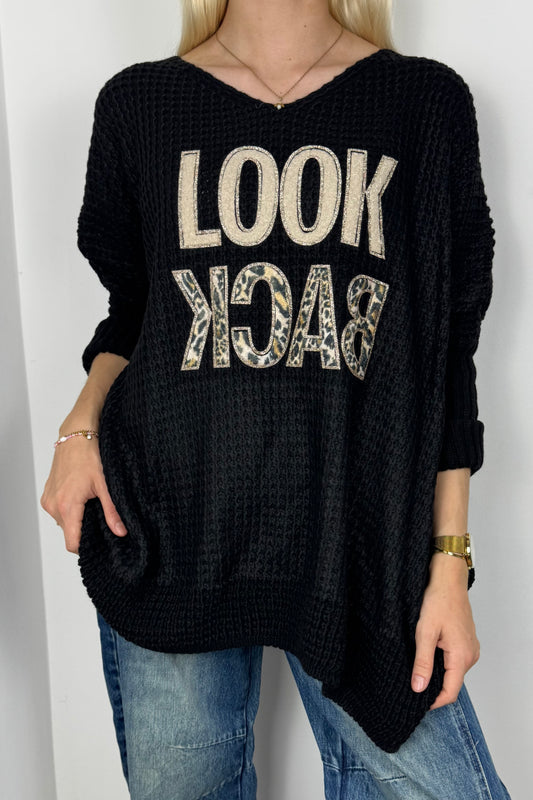 Oversize Pullover mit Statement-Print-Schwarz