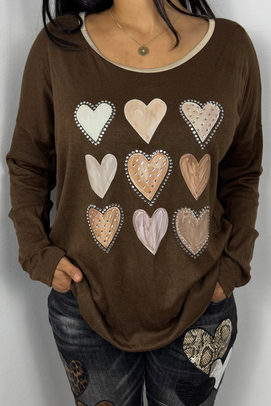 Shirt mit glitzernden Herzapplikationen – hochwertiger Viskosemix & bequeme Weite