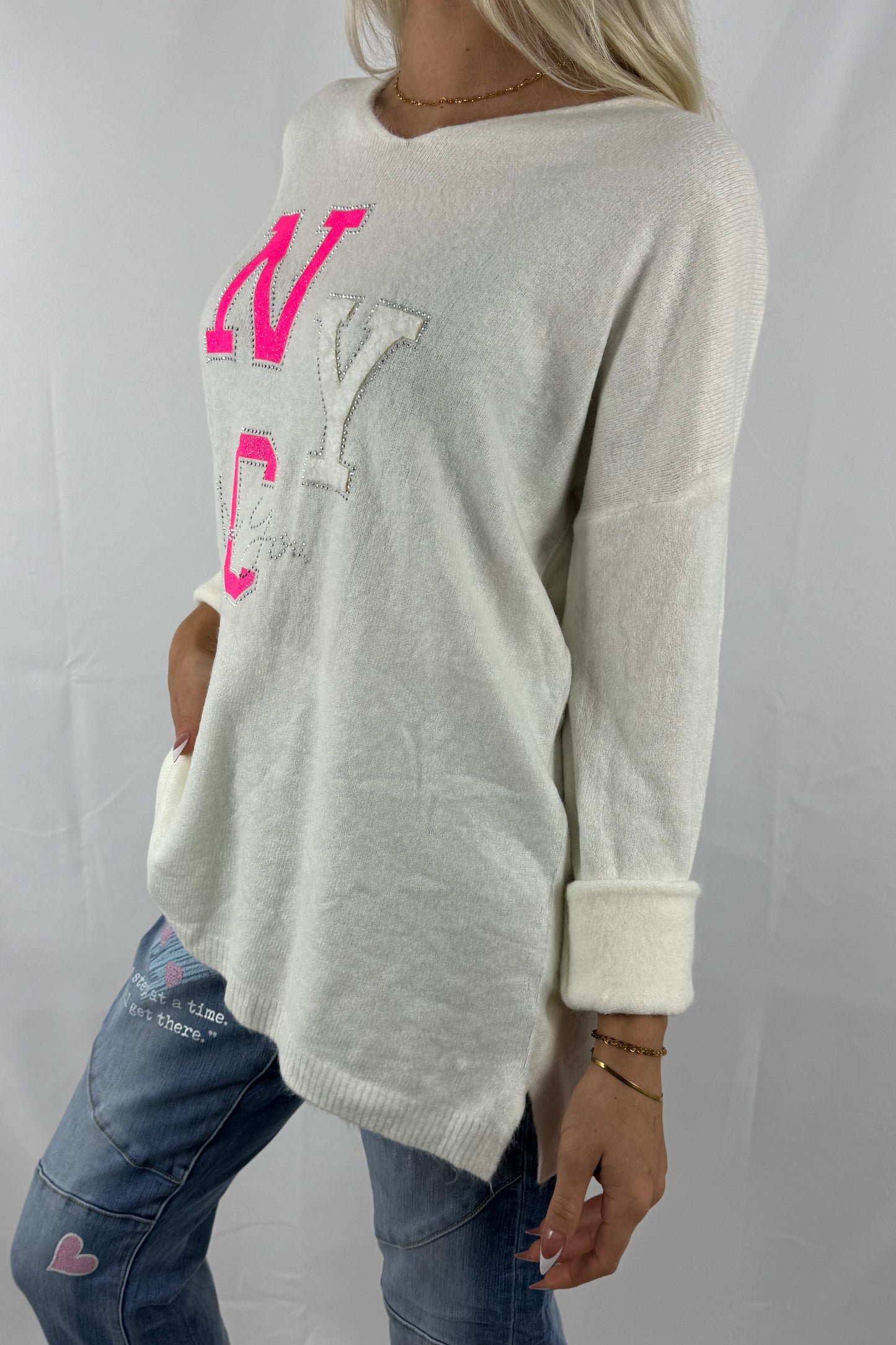 Oversize Shirt mit NYC-Print –weiß