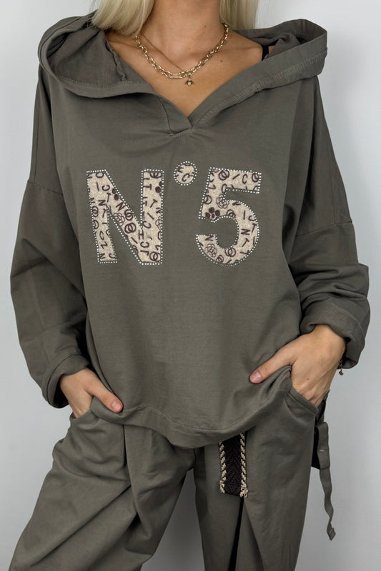 Hoodie mit Print-Detail und Bindeband-Braun