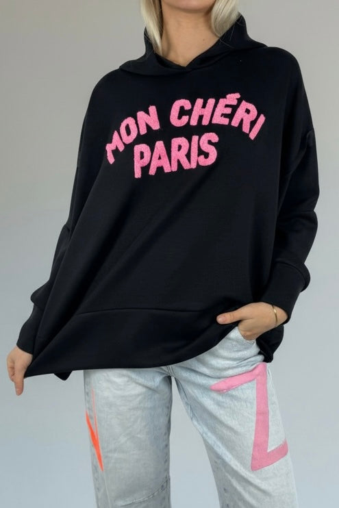 Oversize Hoodie „Mon Chéri Paris“-Schwarz