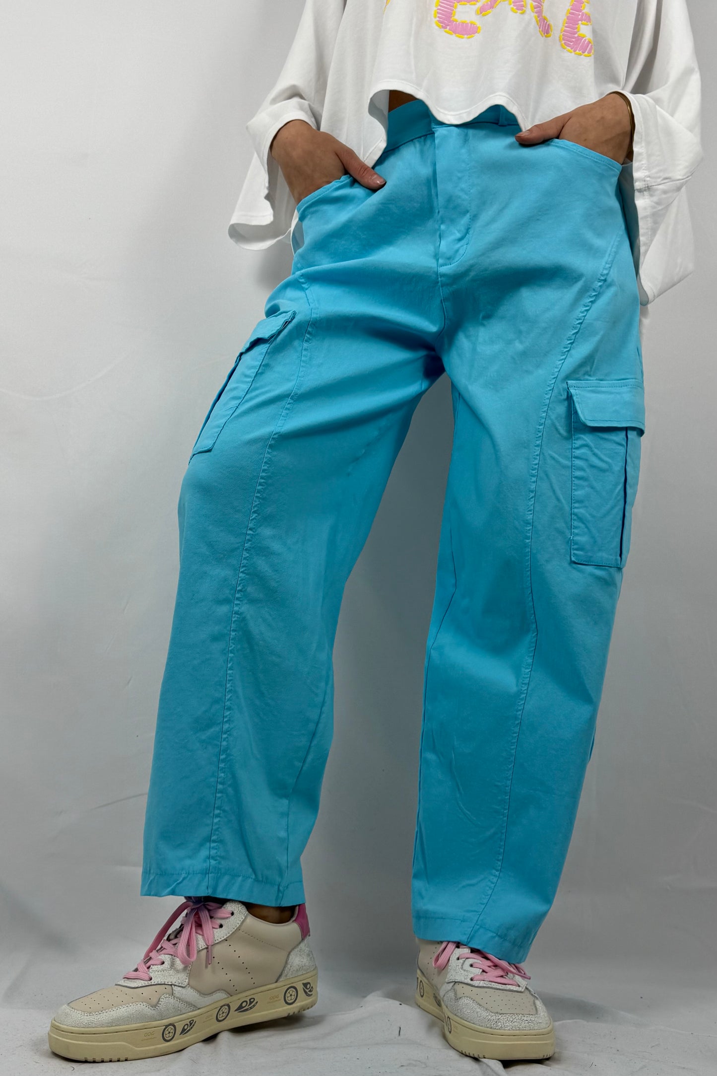 Damen Cargo Hose Oversize –Türkis