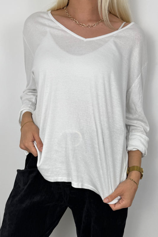 Damen Shirt mit V-Ausschnitt und gekrempelten Ärmeln