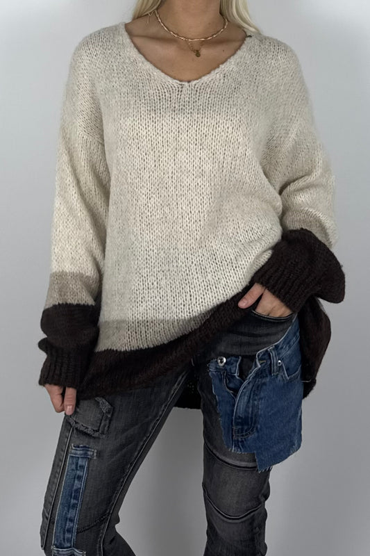 Damen Oversize Strickpullover mit V-Ausschnitt – Butter