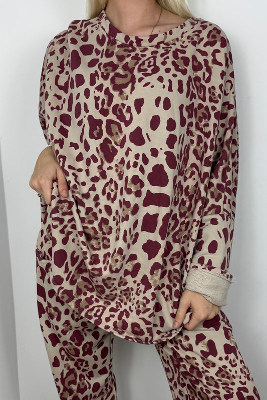 Oversize-Shirt mit Animal-Print-Bordeux