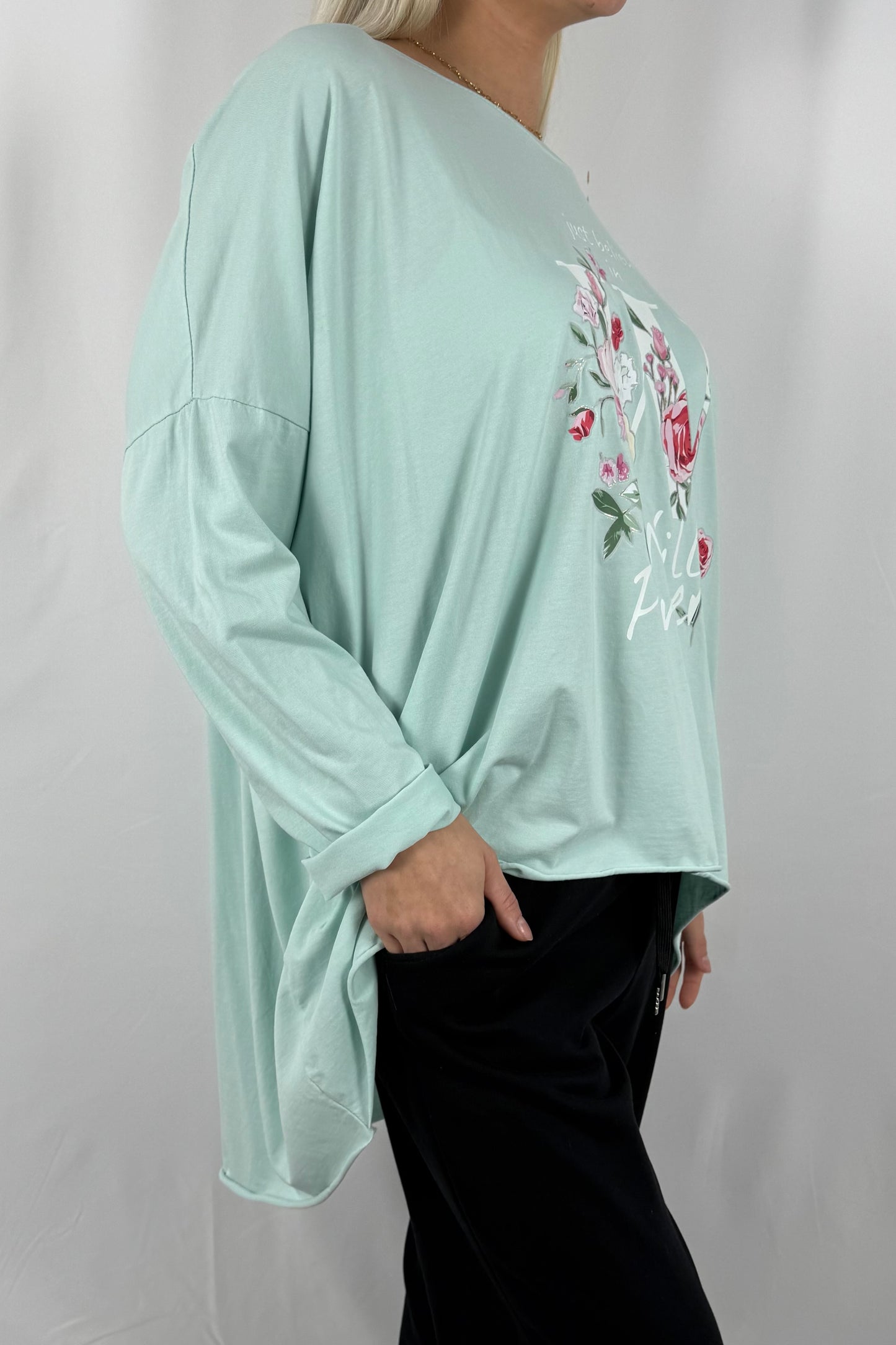 Oversize Damen Shirt mit Love Will Power Print-Mint
