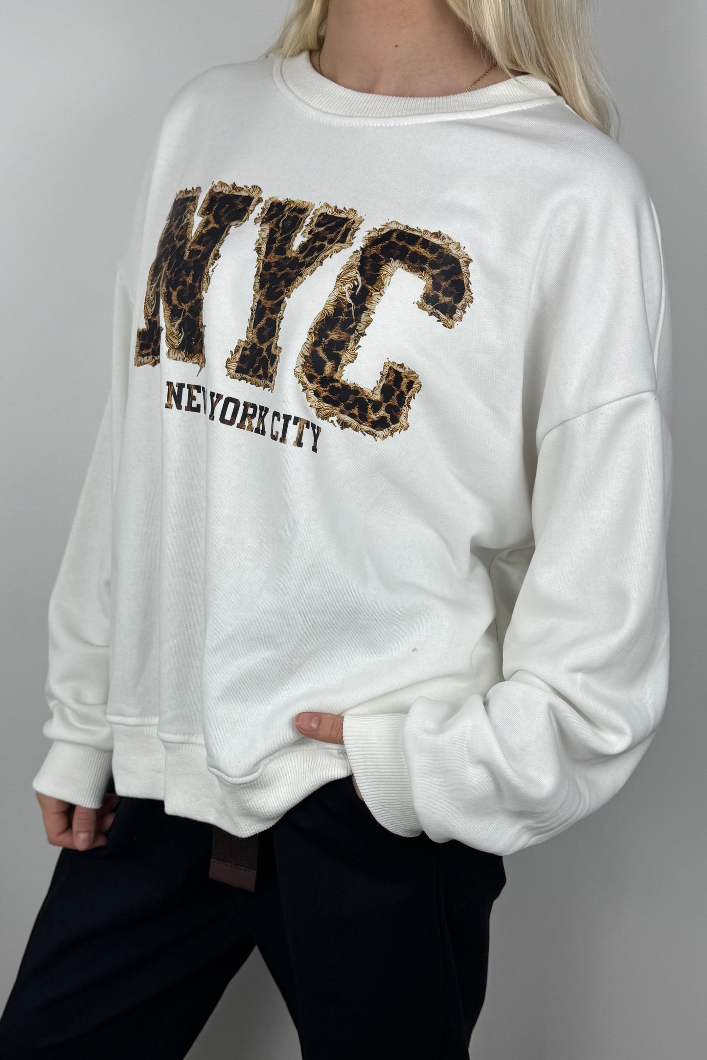 Sweatshirt mit NYC-Applikation-Weiß
