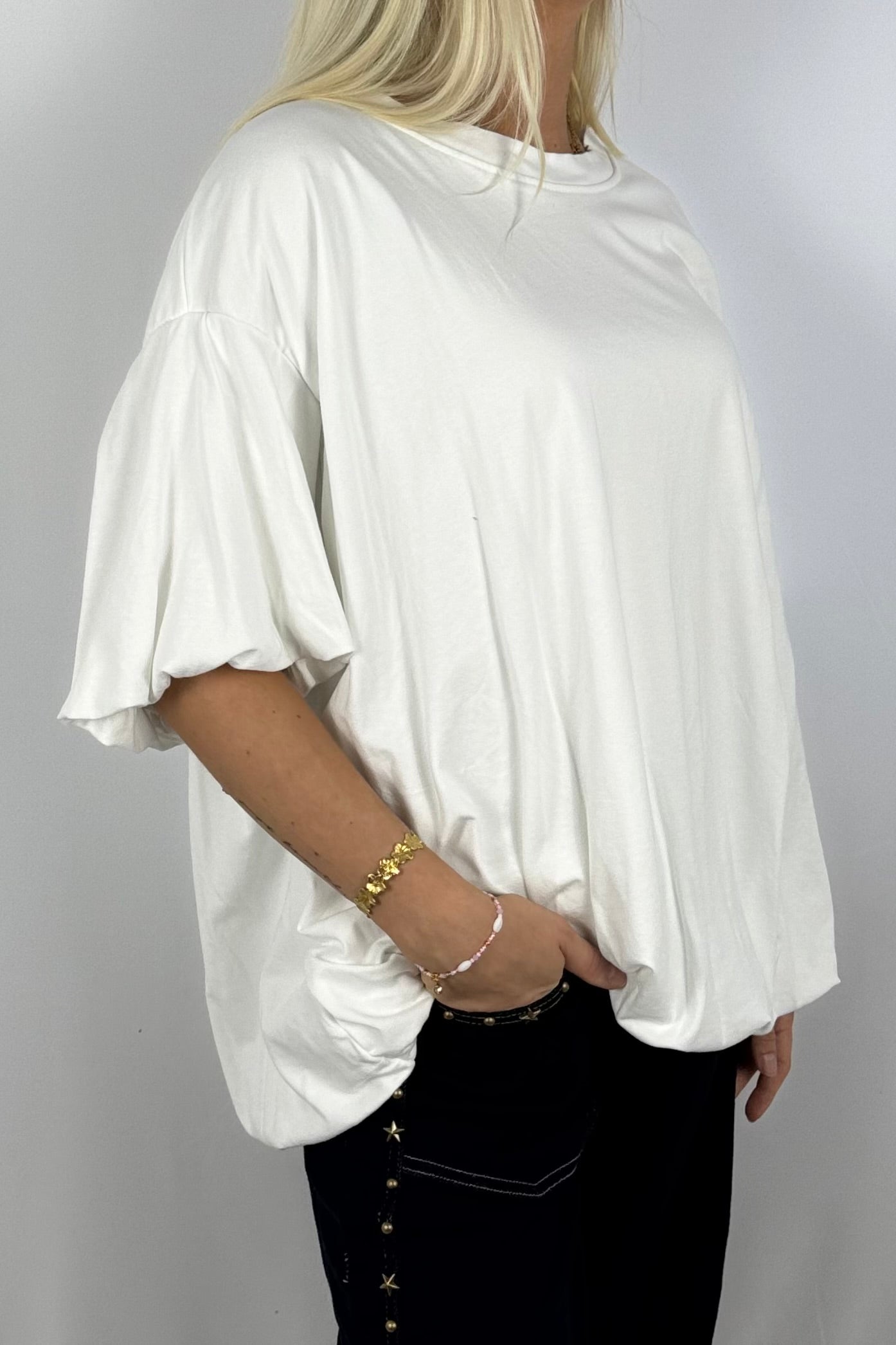 Basic Oversize Shirt mit Puffärmeln – Weiß