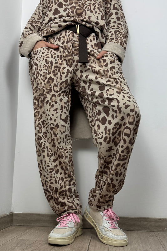 Jogpant mit Animal-Print und Gürtel-Choco