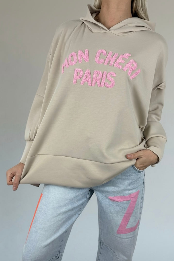 Oversize Hoodie „Mon Chéri Paris“-Beige
