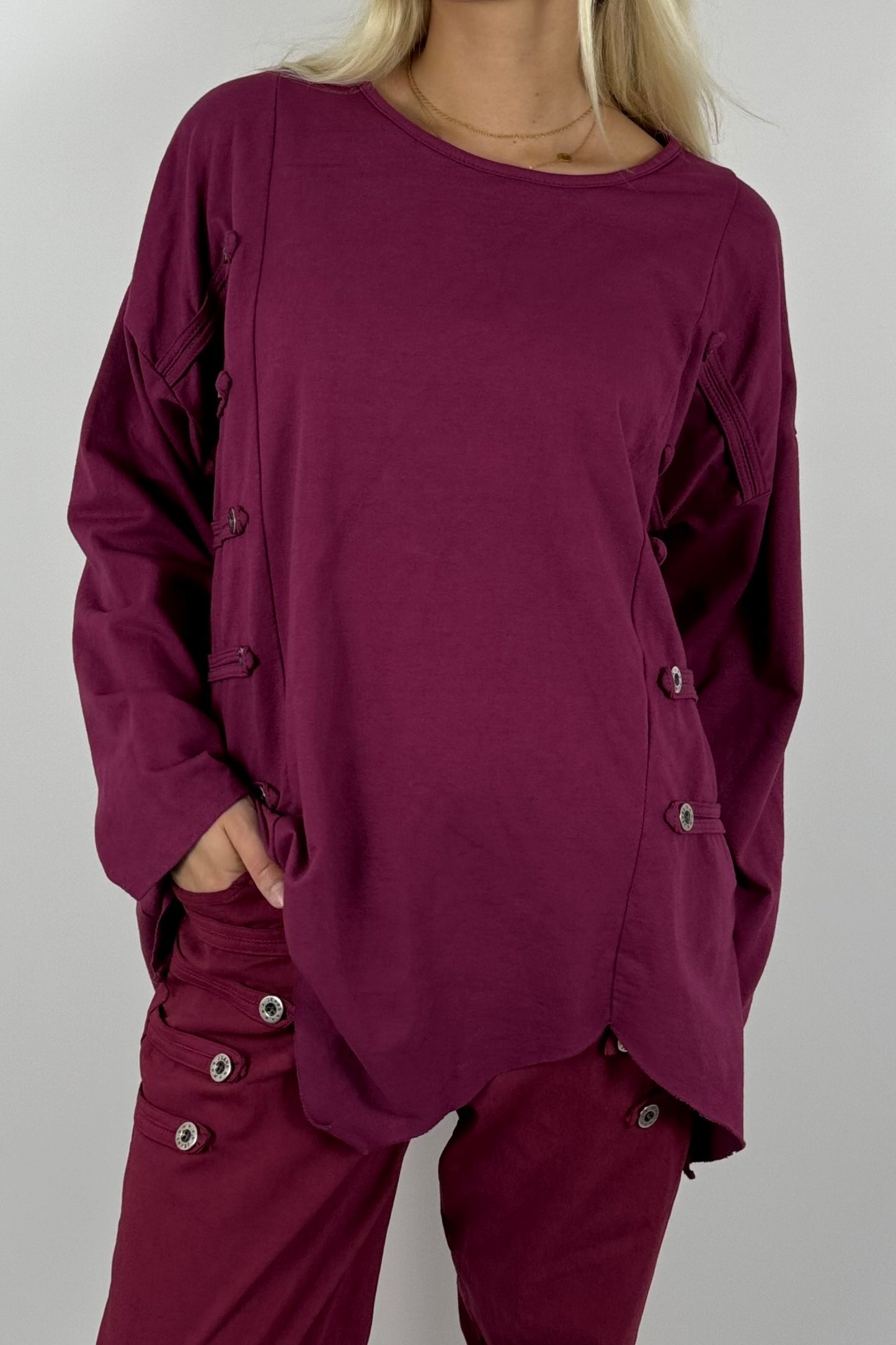 Damen Oversize Shirt mit Knopfdetails – Bordeaux