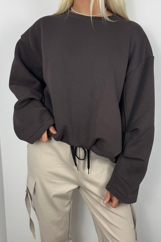 Damen Oversize Sweatshirt mit Rundhalsausschnitt –Choco