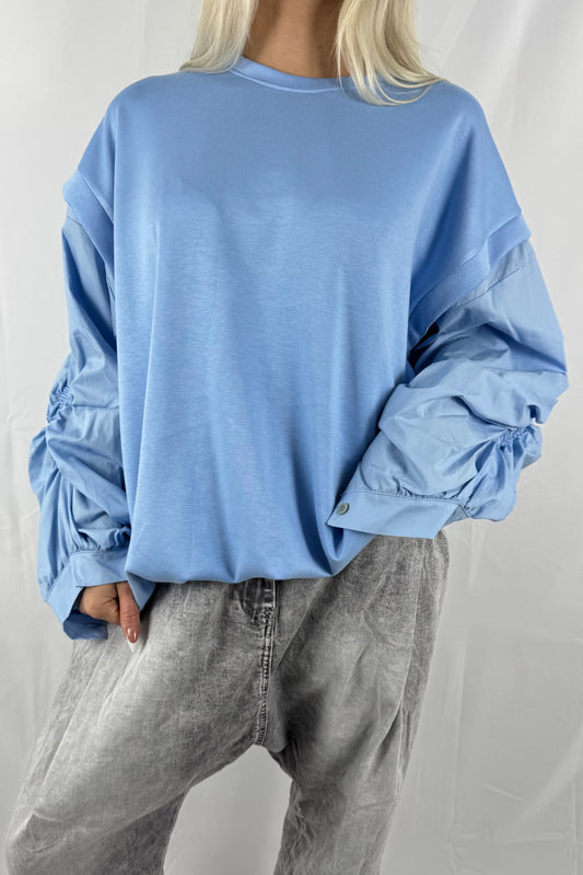 Oversize Sweatshirt mit Volumenärmeln & Tunnelzug –Hell Blau