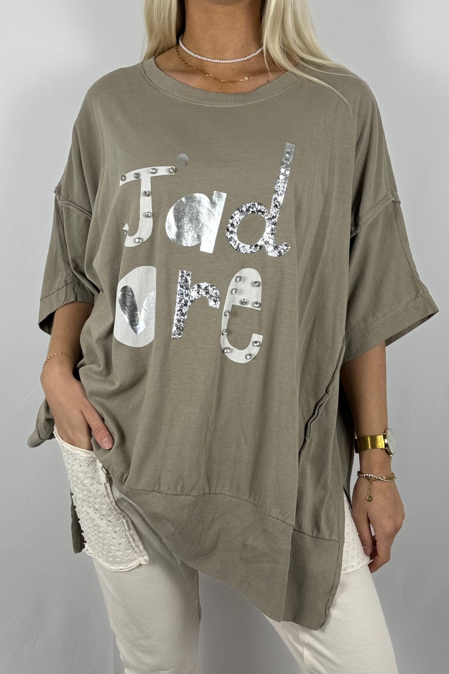 Oversize-Shirt „J’adore“ mit Glitzer-Print-Mud