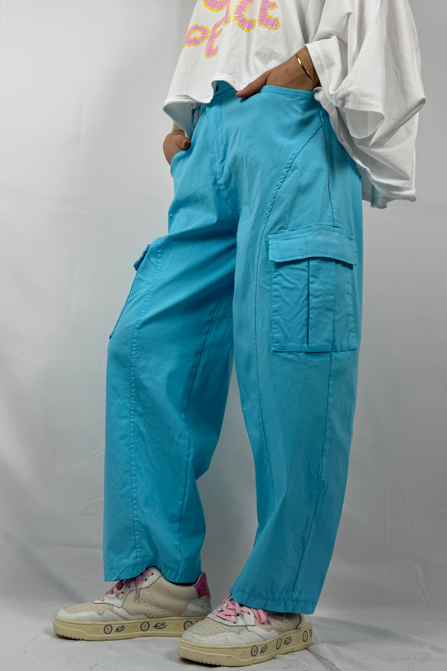 Damen Cargo Hose Oversize –Türkis