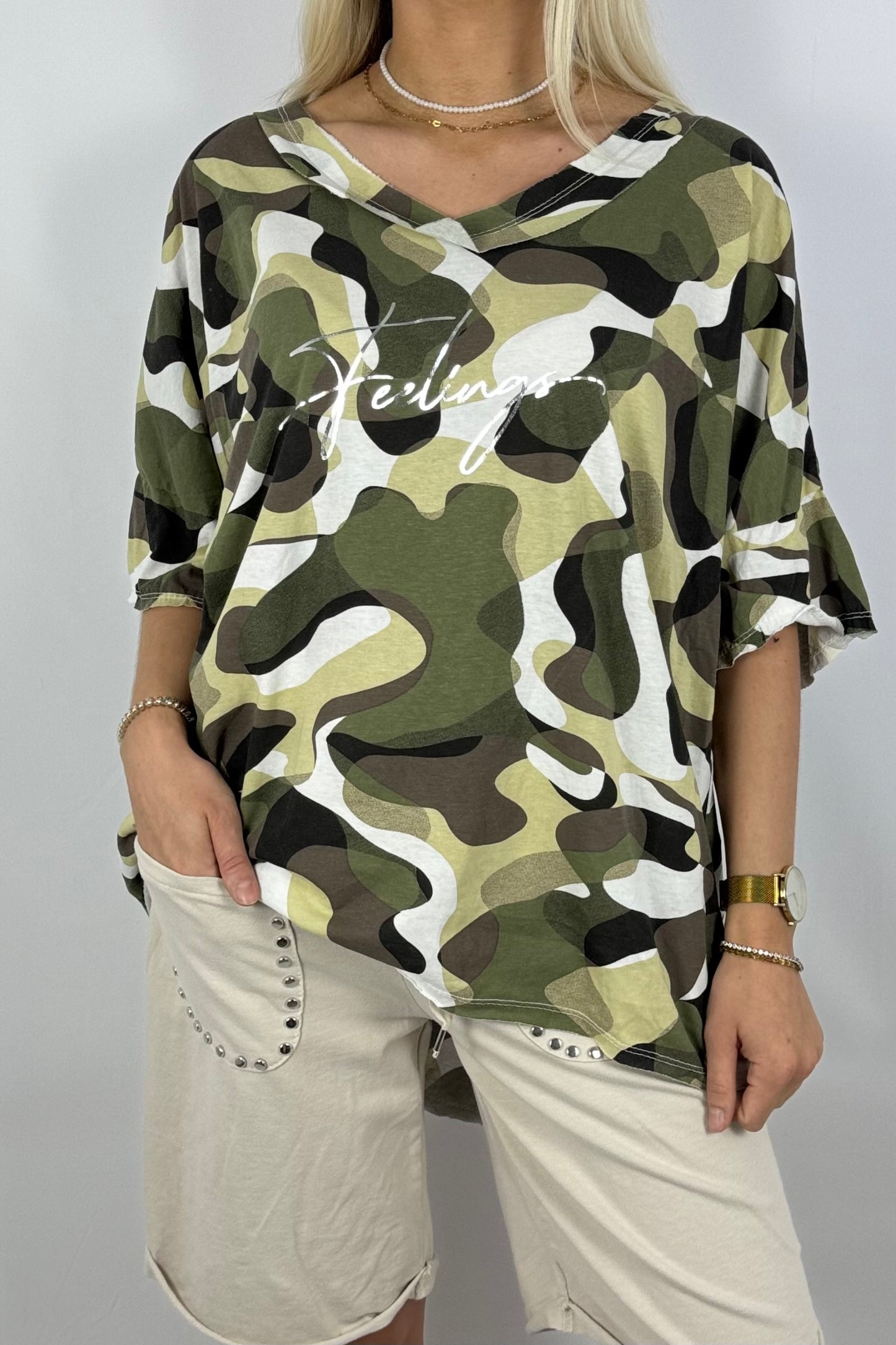 Oversize-Shirt im Camouflage-Look-Weiß
