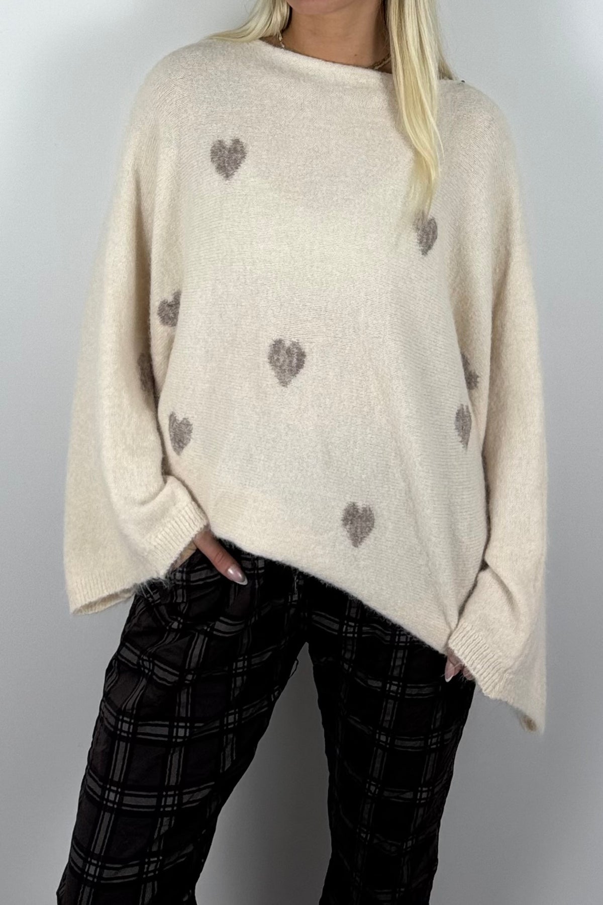 Damen Oversize-Strickpullover mit Herzmuster-Butter