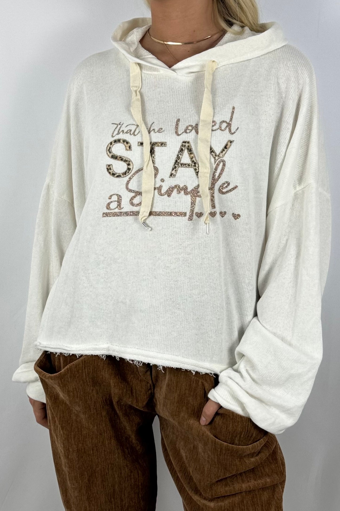 Damen Hoodie – Cropped mit Statement-Print-Weiß