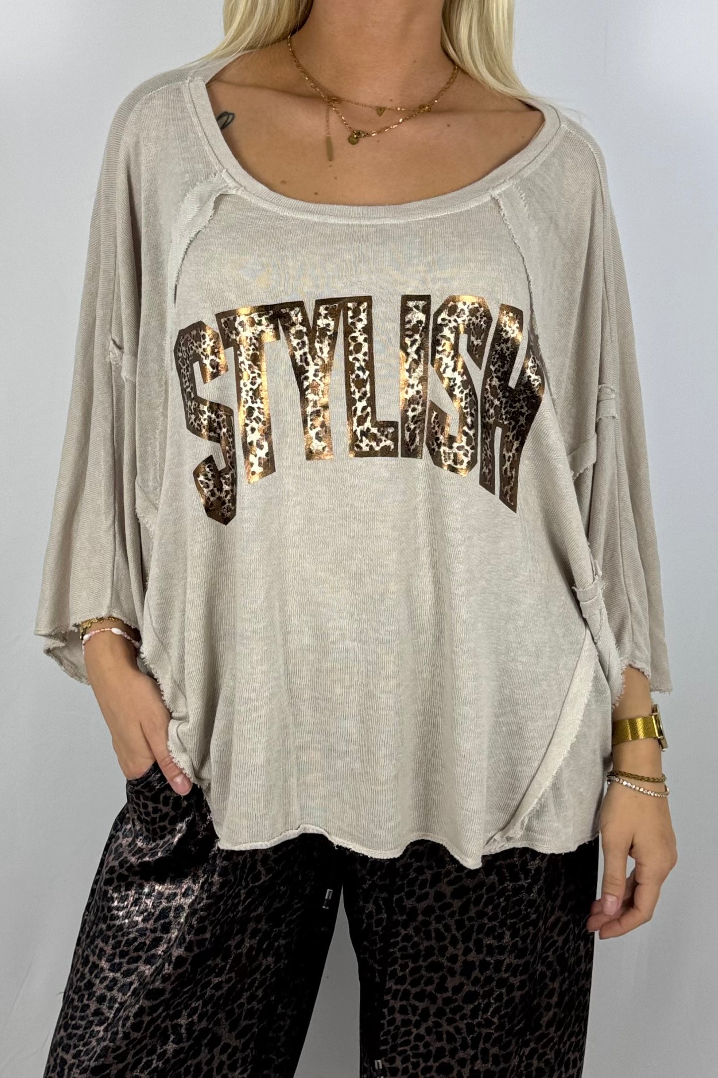 Oversize Shirt „STYLISH“ – Beige