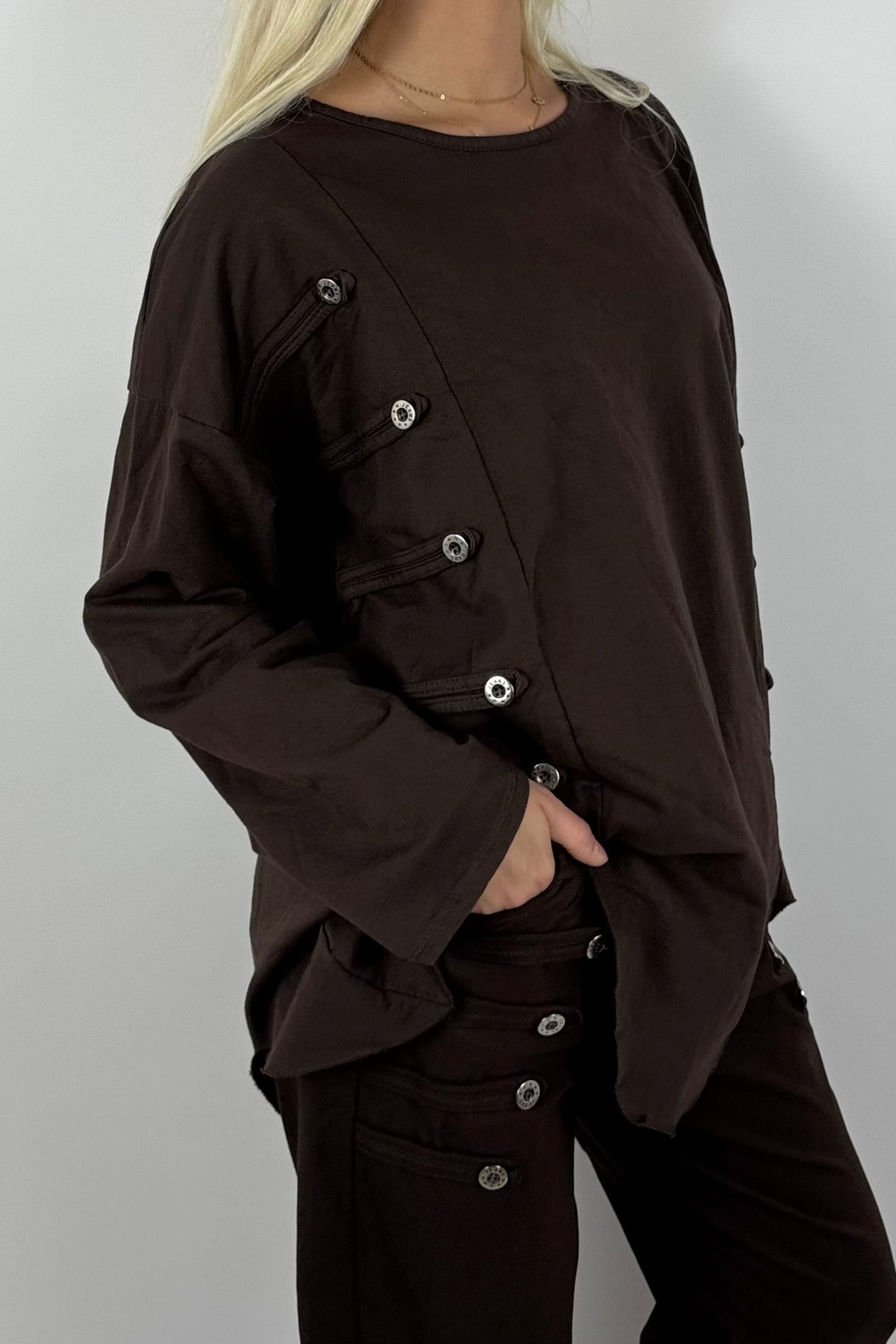 Damen Oversize Shirt mit Knopfdetails – Schoko