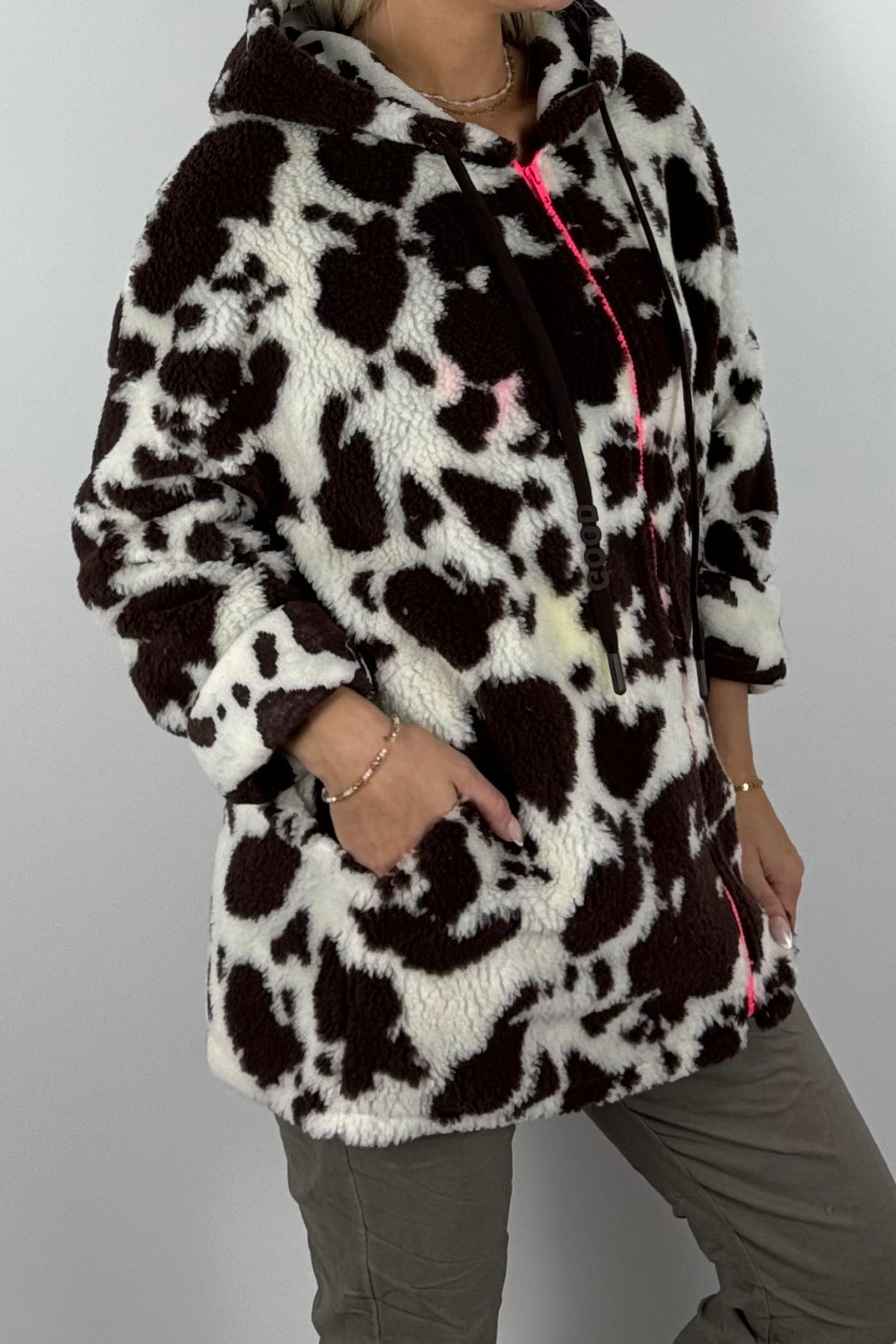 Damen Teddyjacke mit Kapuze-Schoko