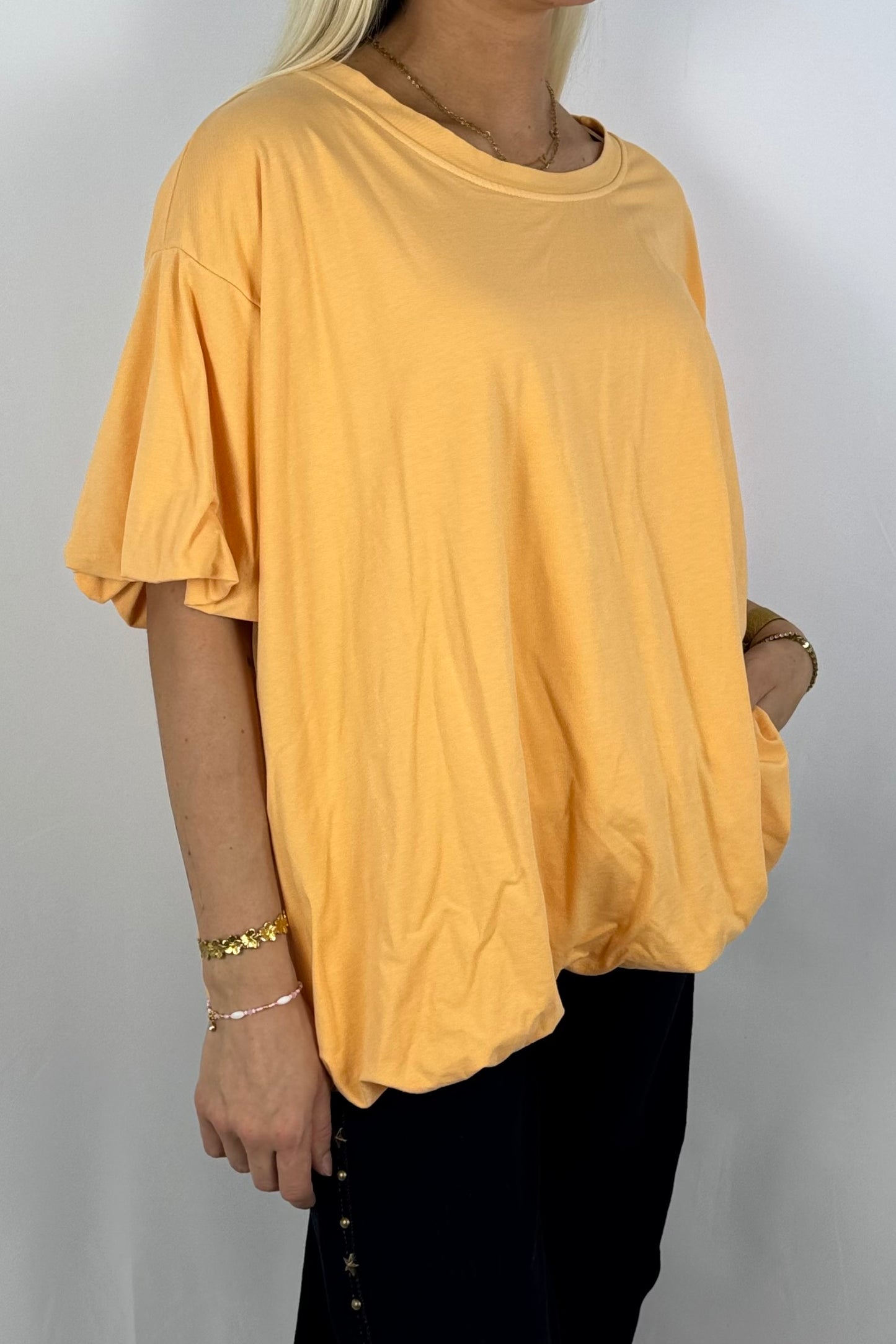 Basic Oversize Shirt mit Puffärmeln – Orange