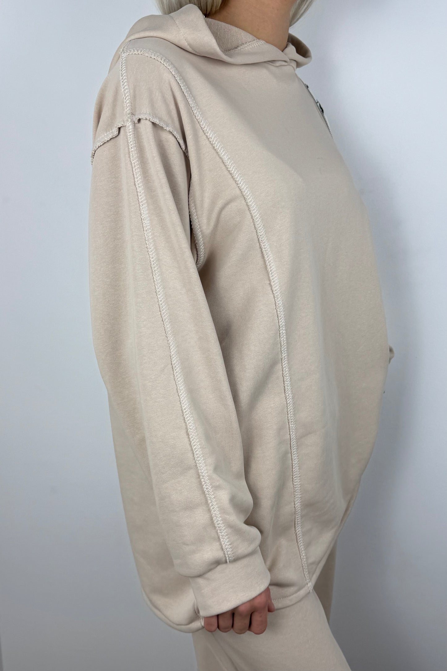 Asymmetrischer Hoodie mit Zipper -Beige