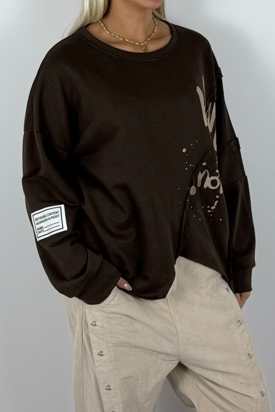 Damen Oversize Sweatshirt mit Print – Schoko