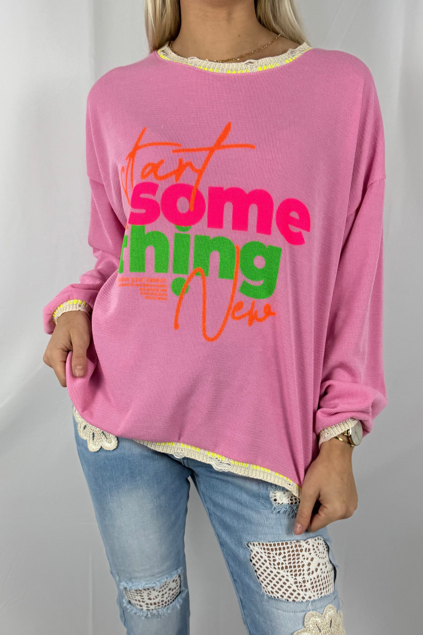 Oversize Shirt mit Schriftzug „Start Something New“-B-PInk