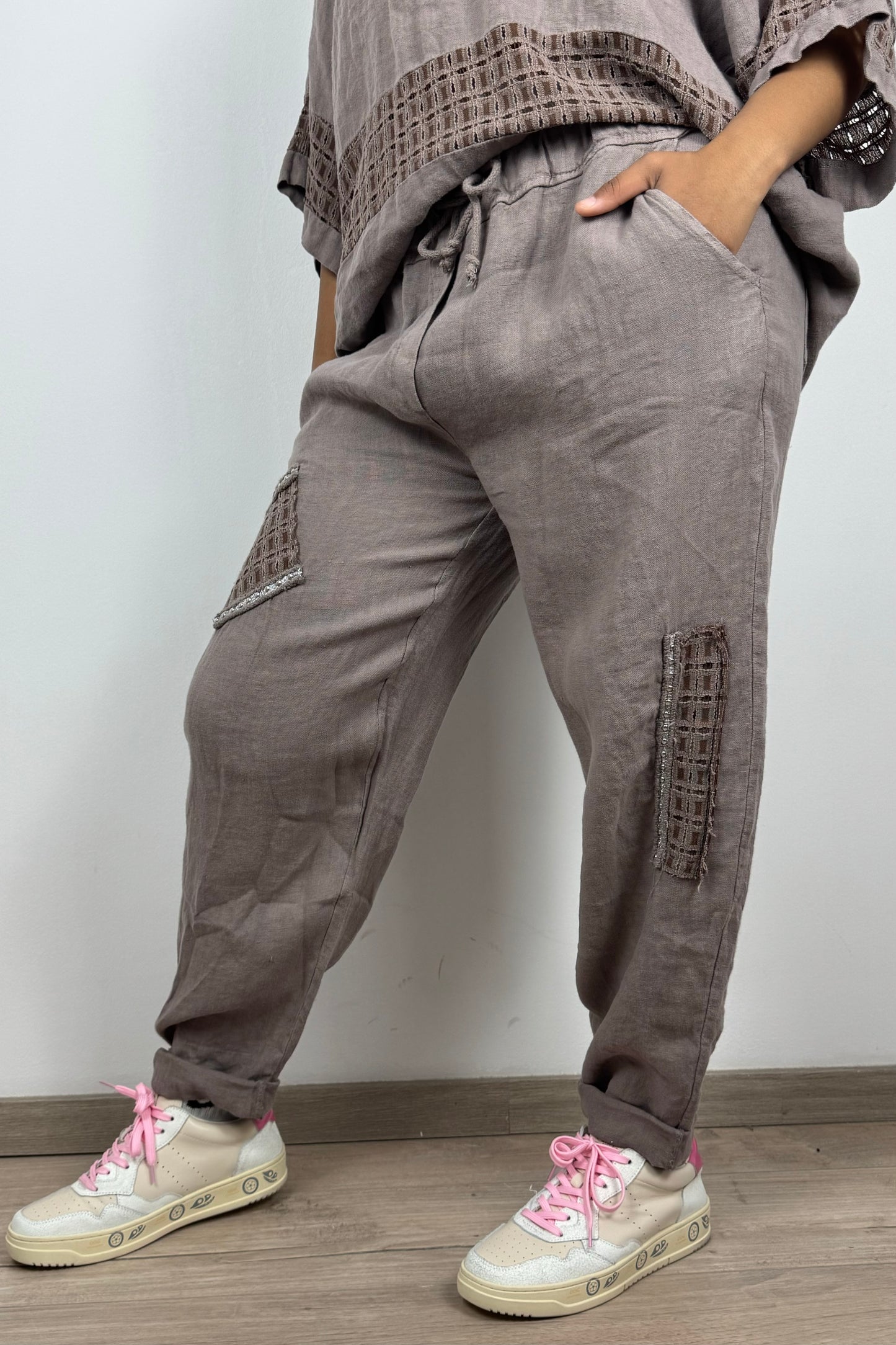 Leinenhose mit Ziertaschen – Einheitsgröße – 100% Leinen
