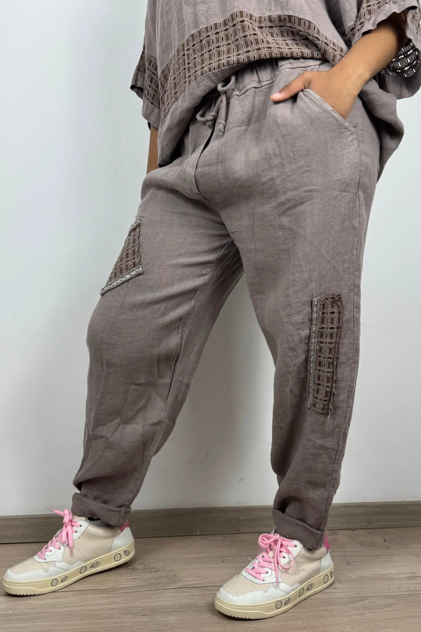 Leinenhose mit Ziertaschen – Einheitsgröße – 100% Leinen