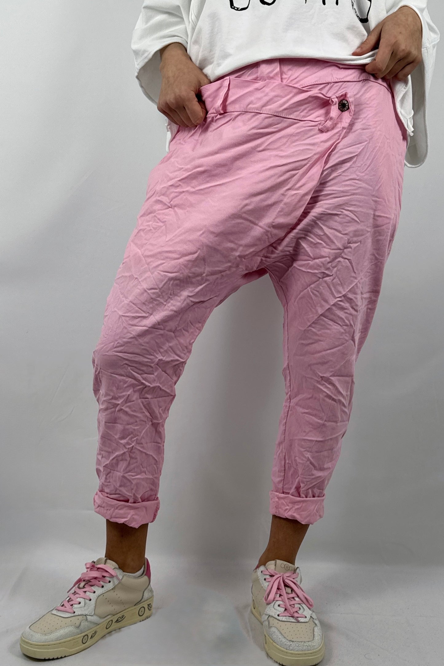 Damen Hose im Baggy Style mit Knopf Detail-Rosa