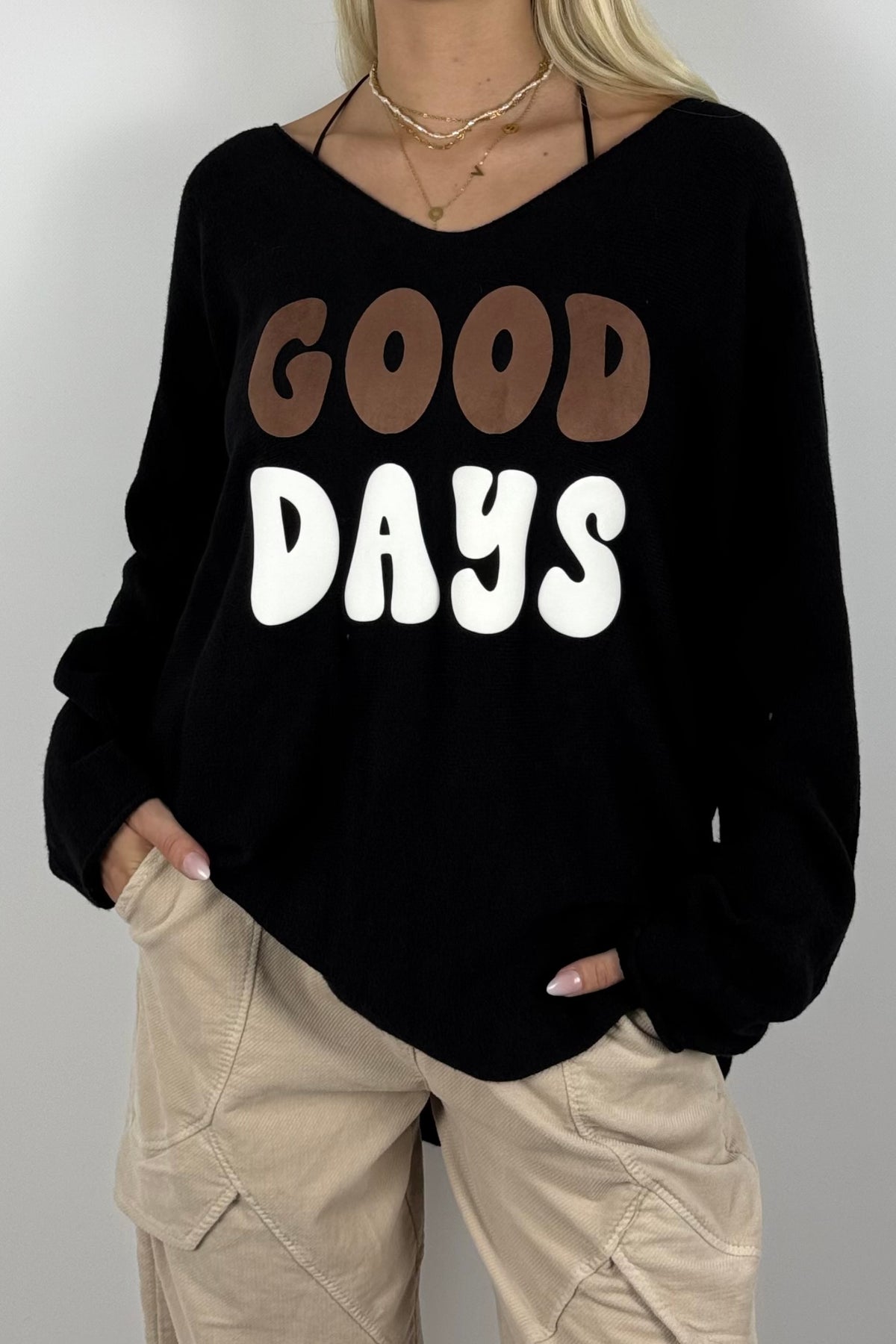 GOOD DAYS Shirt / Feinstrick-Pullover- Schwarz