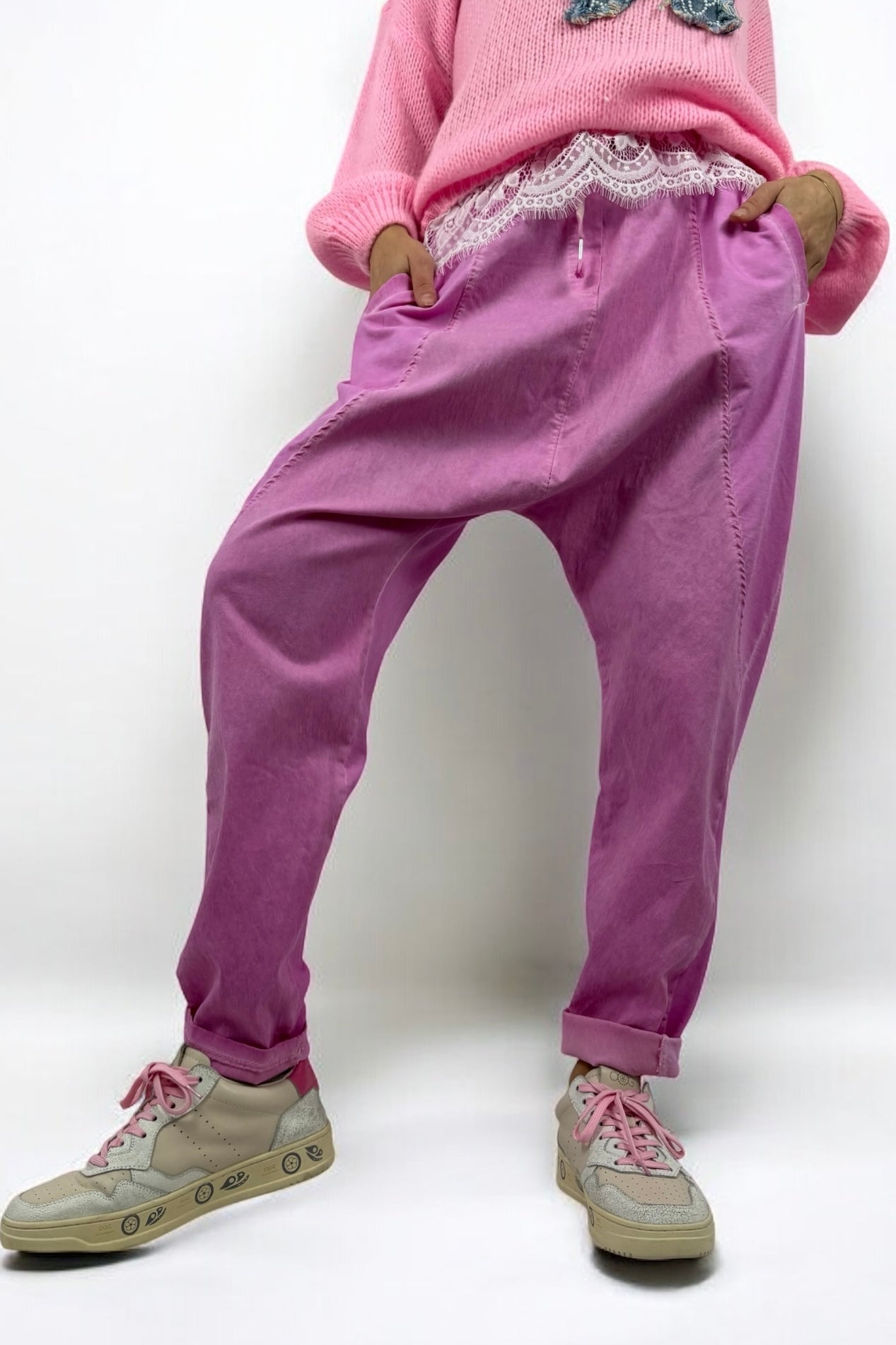 Hose mit elastischem Bund & Kordelzug-B-Pink