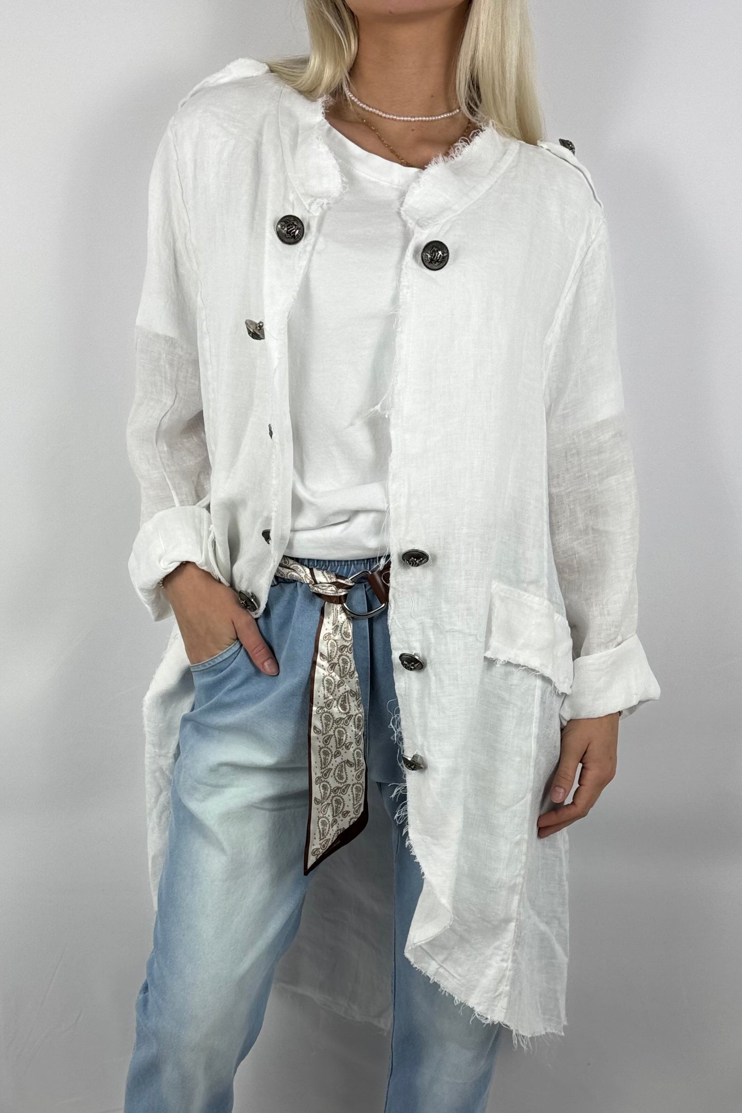 Leinenmantel „Casual Chic“ – leicht & stylisch-Weiß