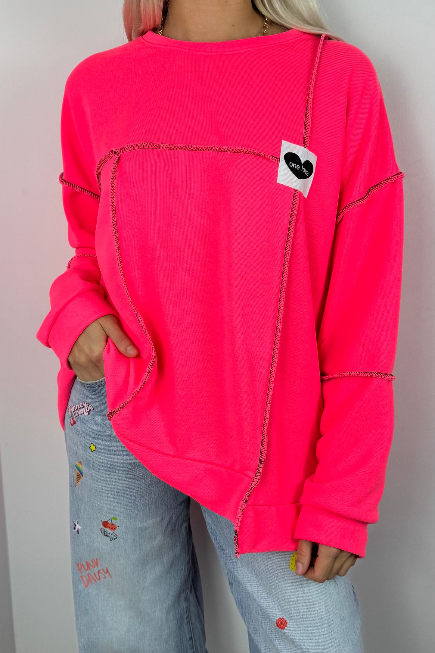 Oversize Sweatshirt „One Love“ – Neon Pink