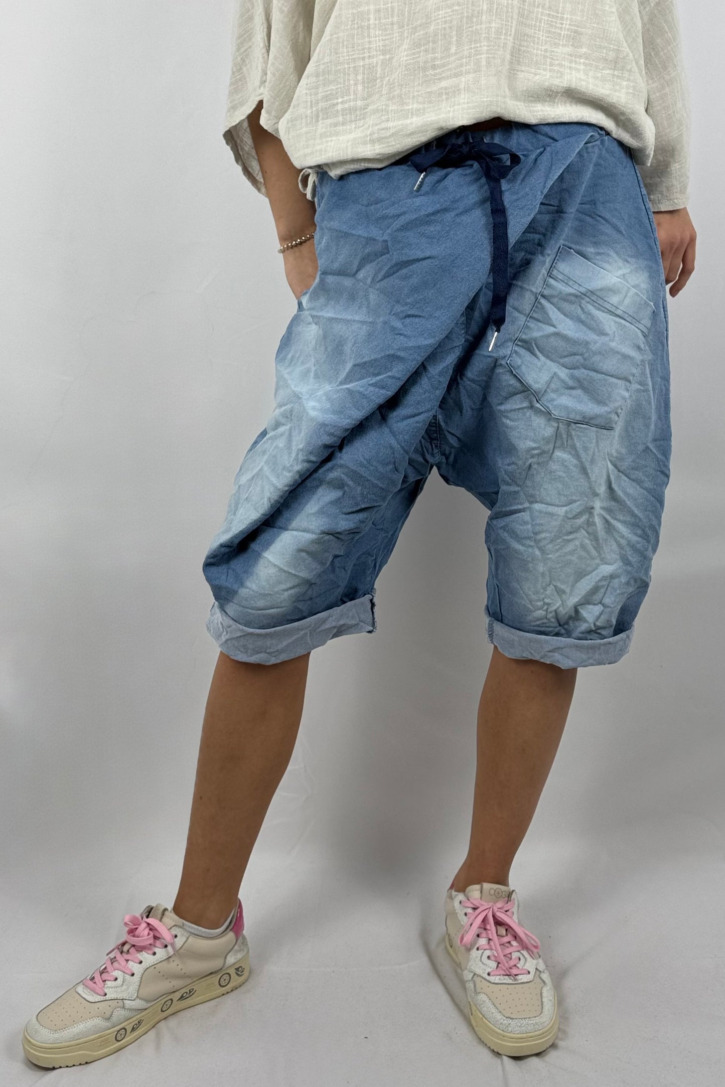 Denim Short im Used Look – Casual Oversize Fit-Hellblau