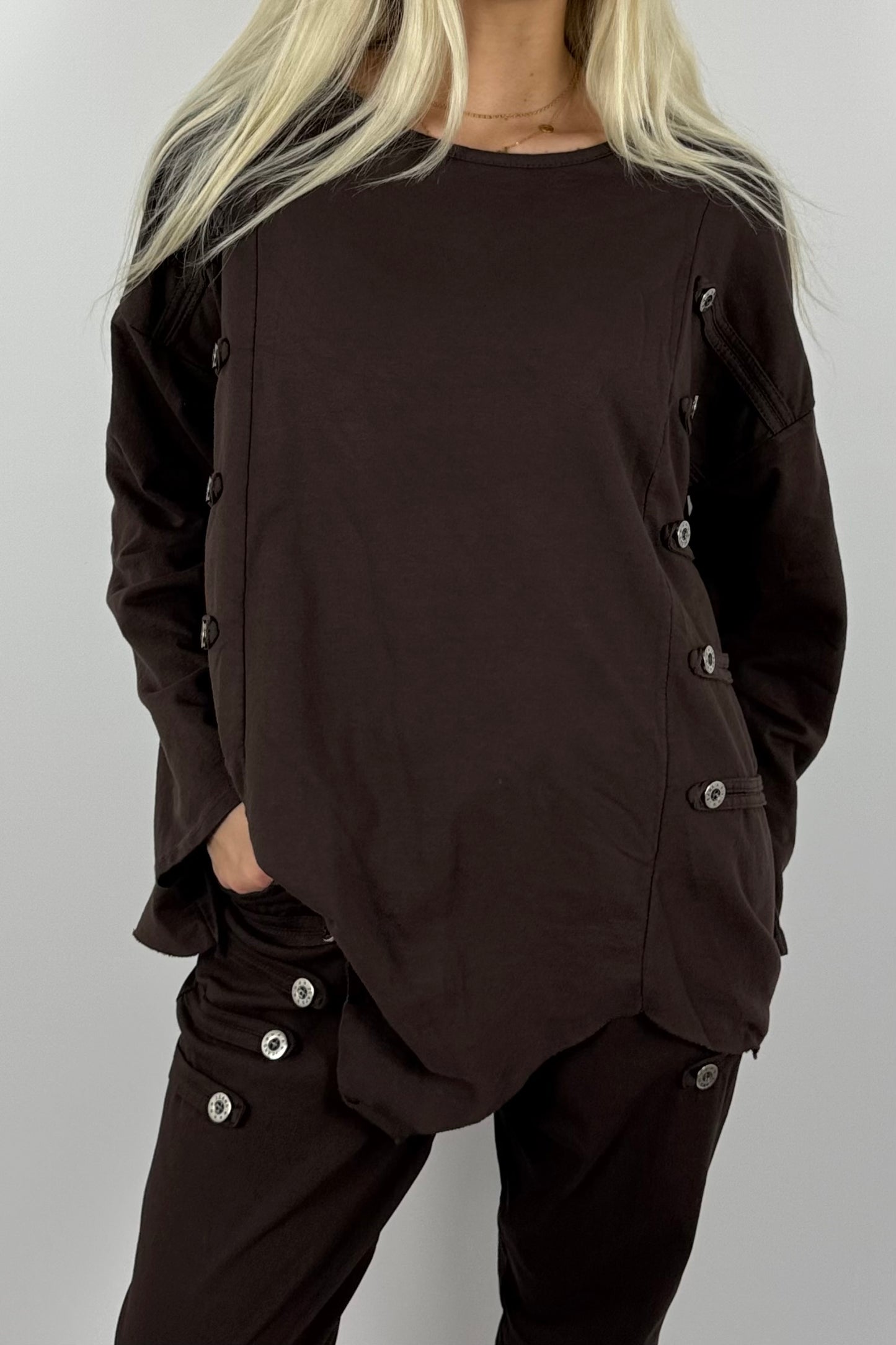 Damen Oversize Shirt mit Knopfdetails – Schoko