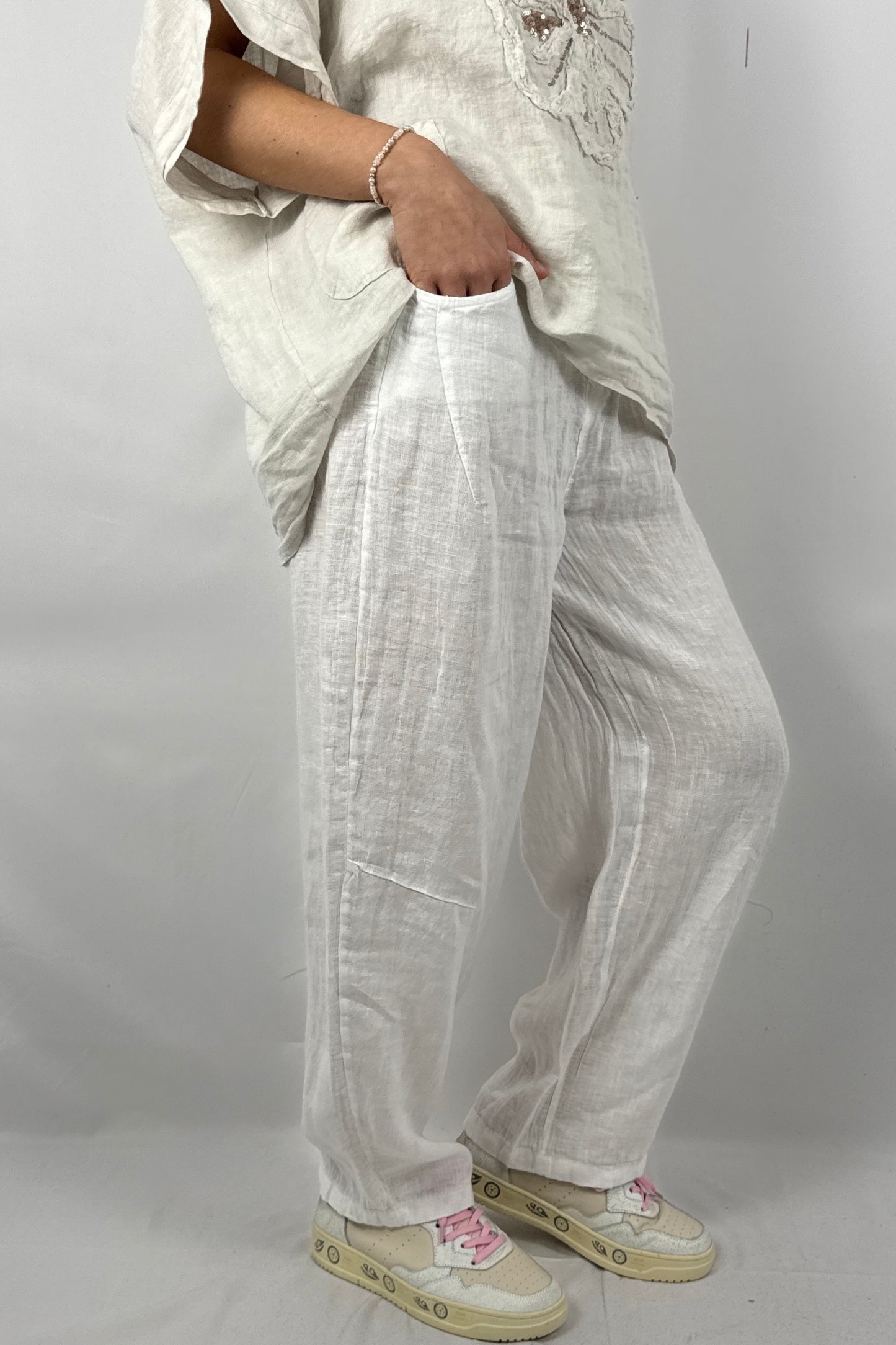Lässige Leinenhose mit Knopfverschluss – Moderner Sommer Style-Weiß