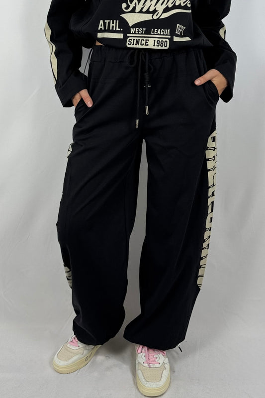 Damen Hose – Sportlicher Freizeit-Look mit Schriftzug-Schwarz