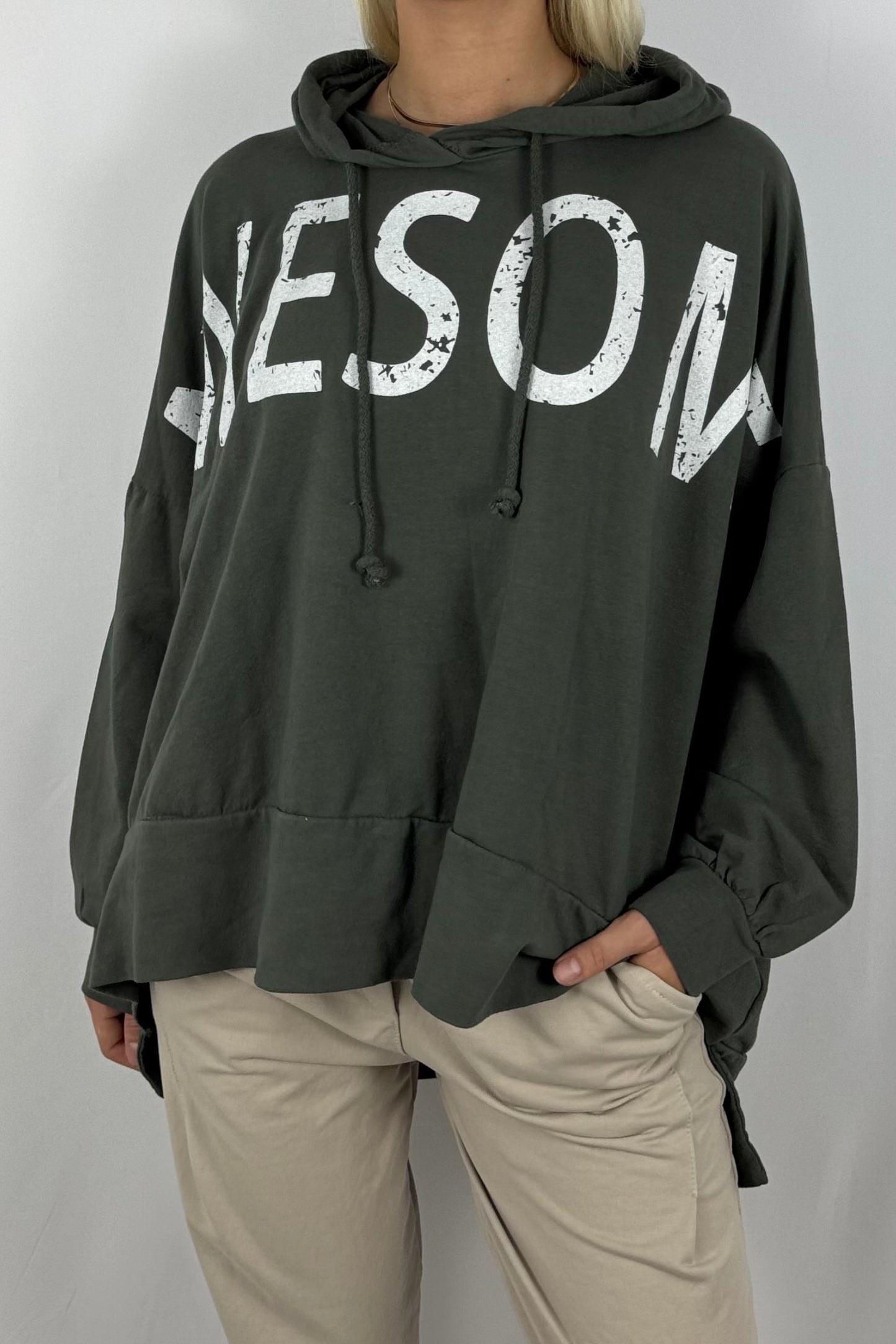 Damen Oversize Hoodie – Awesome Print-Khaki