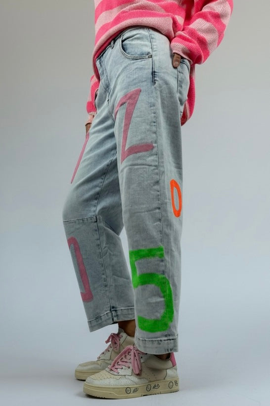 Jeans mit Print-Details & geradem Schnitt