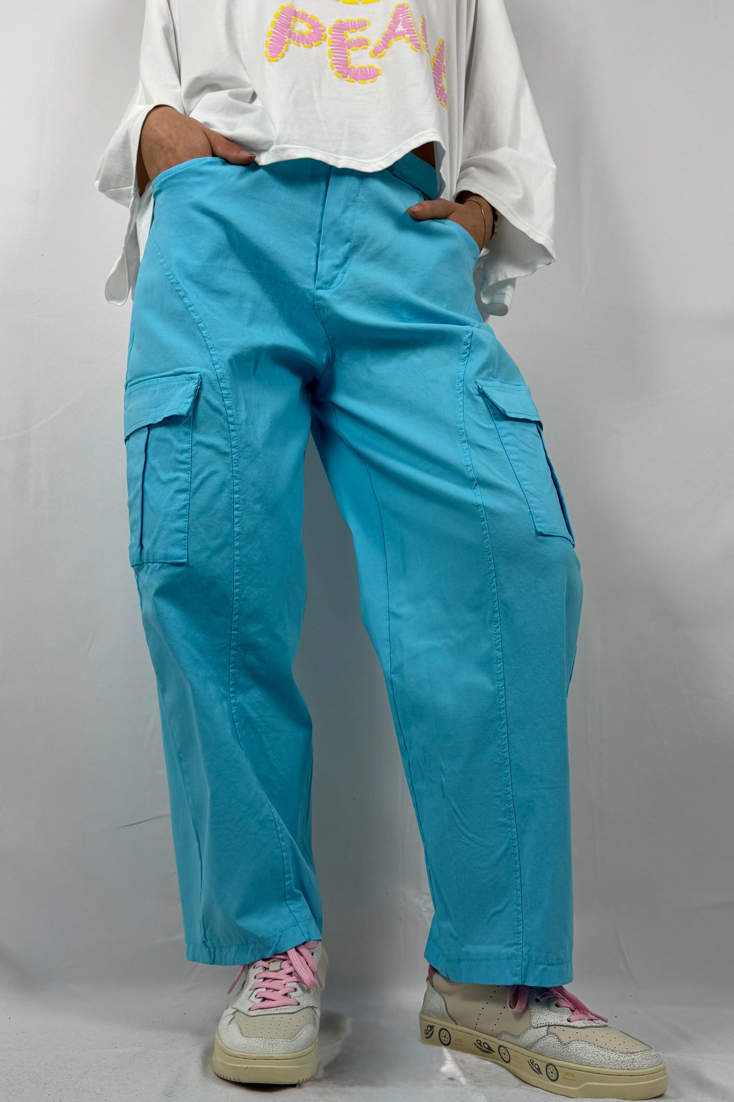 Damen Cargo Hose Oversize –Türkis