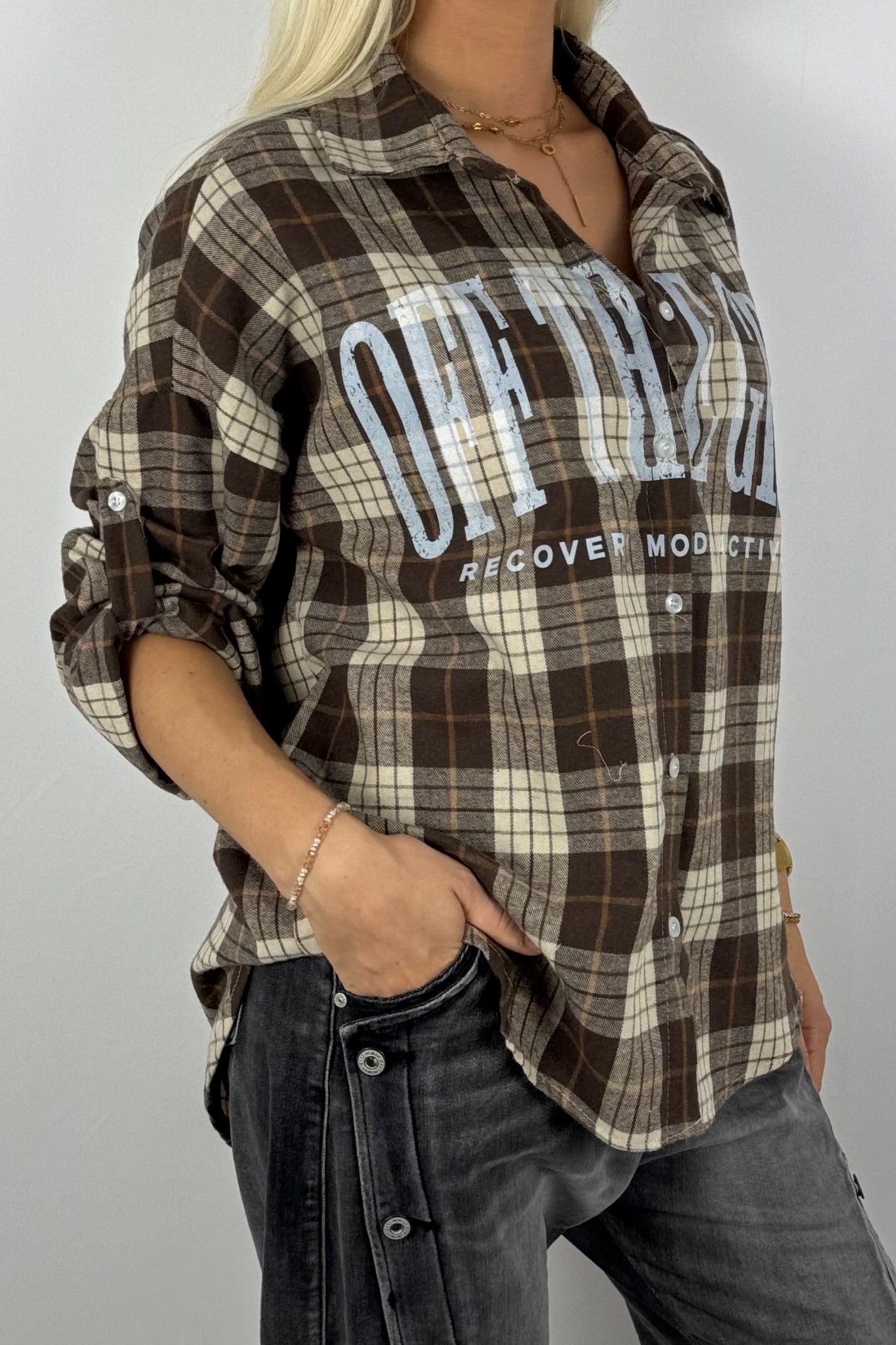 Damen Karobluse „Off The Grid“ – Oversize-Schoko